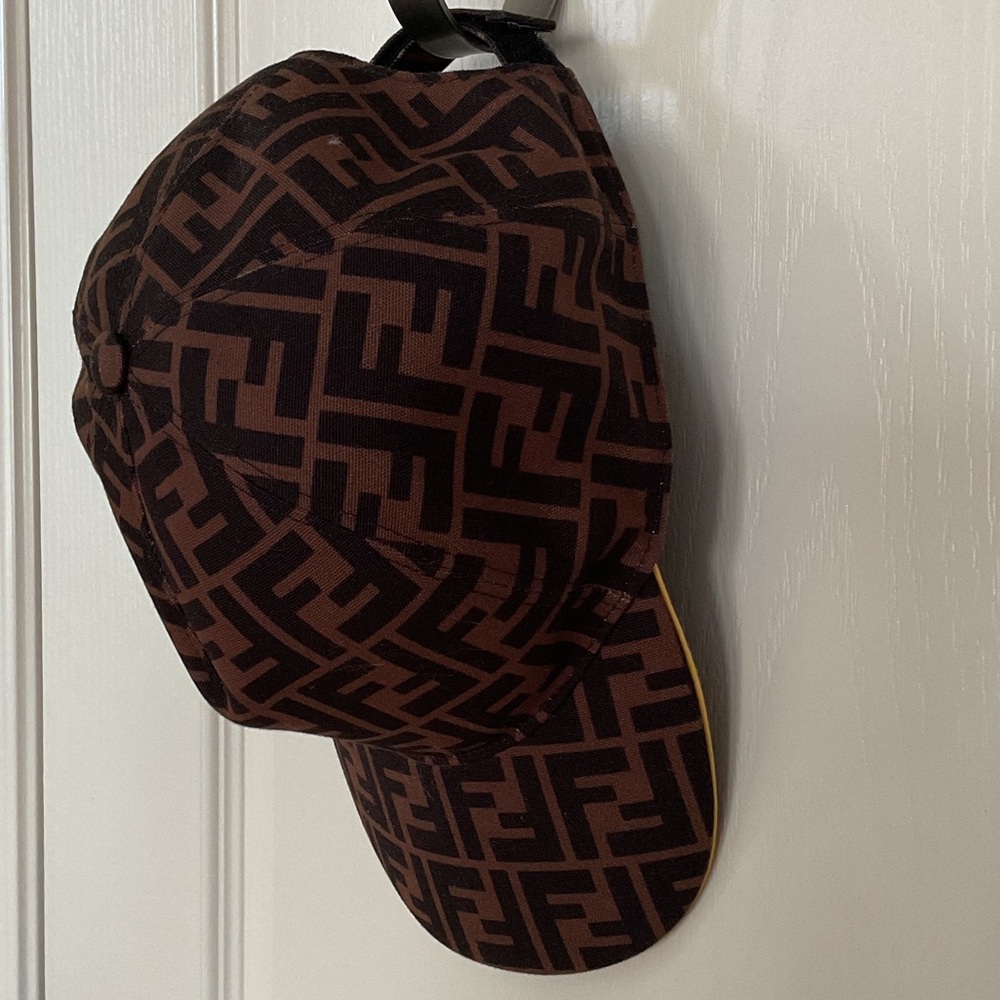 Fendi Brown/Black FF Monogram w Yellow Trim Baseball Cap